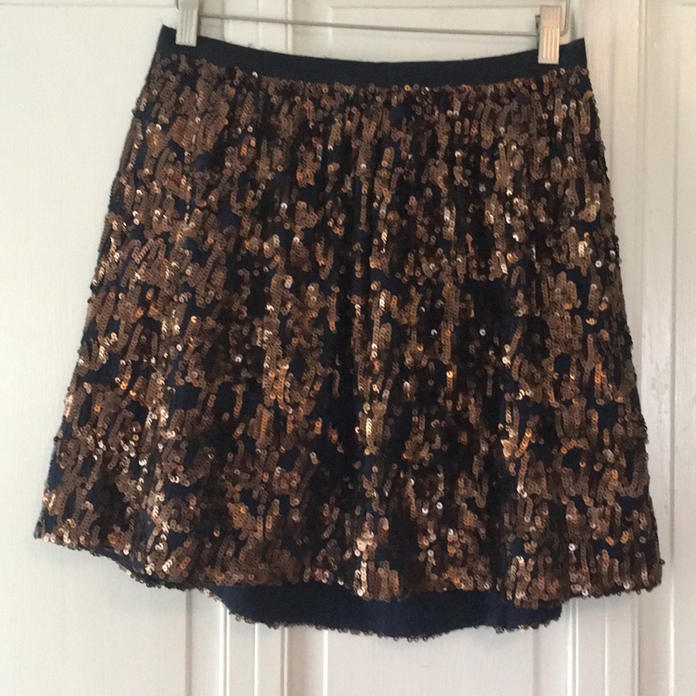 JCrew copper and navy sequin mini skirt. Size 4